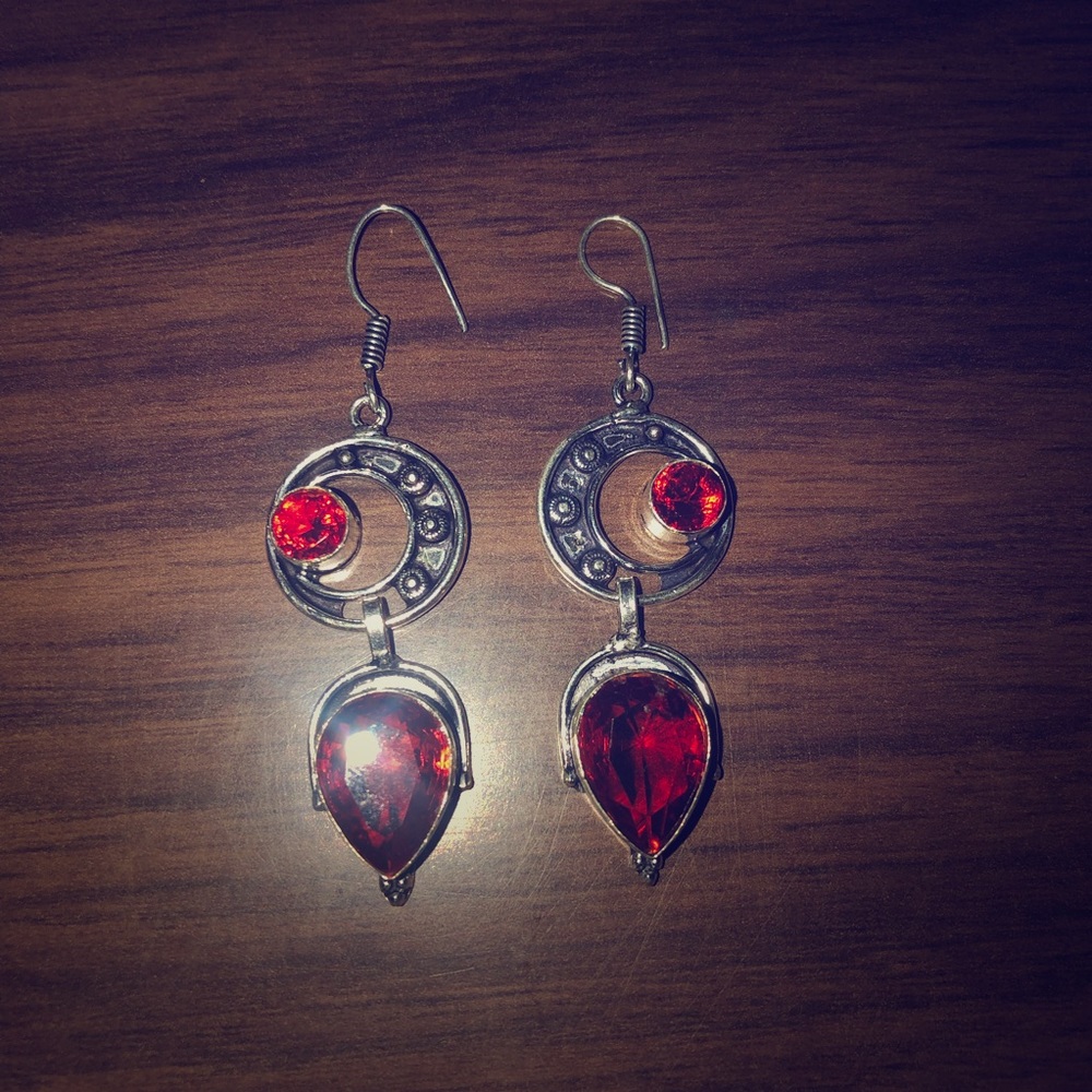Garnet Dangle Drop Earrings